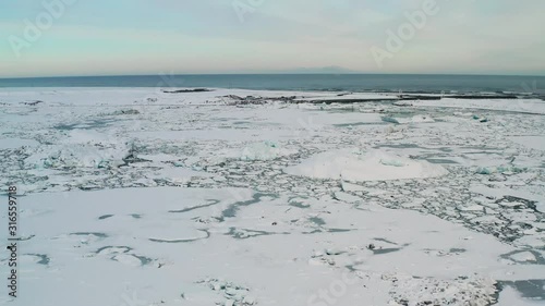 Icebergs in Jokulsarlon glacial lagoon. Vatnajokull National Park, southeast Iceland, Europe. Aerial view photo