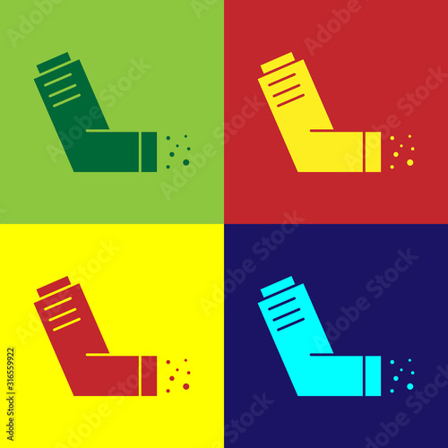 Color Inhaler icon isolated on color background. Breather for cough relief, inhalation, allergic patient. Medical allergy asthma inhaler spray. Vector Illustration