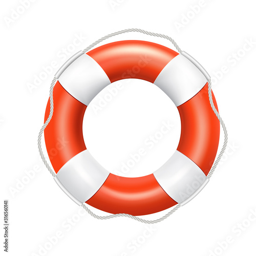 Orange lifebuoy with a rope on a white background, vector.