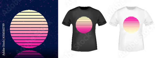 Retro sun t-shirt print stamp for tee, t shirts applique, fashion, badge, label retro clothing, jeans, and casual wear. Vector illustration
