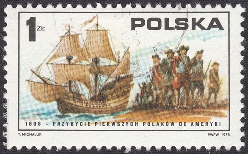 First Poles arriving on "Mary and Margret" 1608. American Revolution, bicentenary, stamp Poland 1975