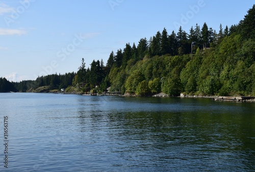 Quathiaski Cove shoreline landscape on Quadra Island, BC Canada 
