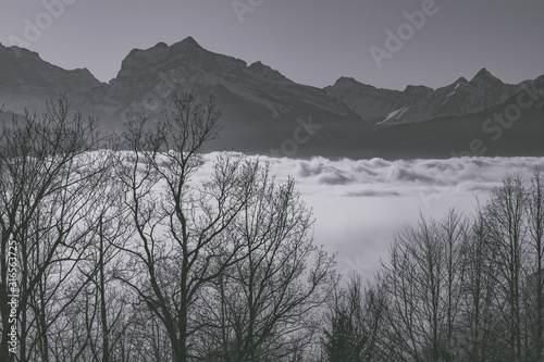 Border of the thermal inversion layer, Amden, Switzerland, Europe