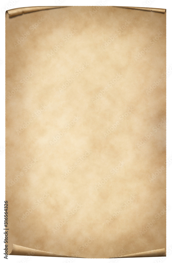 vintage parchment or papyrus isolated on white