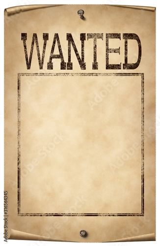 Realistic illustration of blank nailed wanted poster isolated on white background