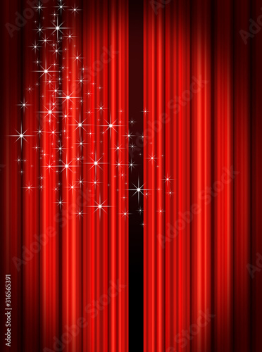 Red stage curtain and stars