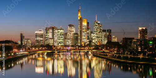 Panorama of the skyline Frankfurt am Main at twilight