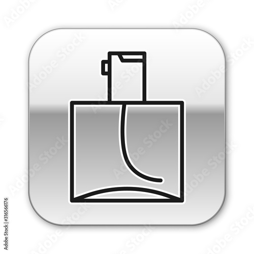 Black line Perfume icon isolated on white background. Silver square button. Vector Illustration