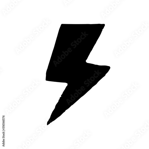 Lightning icon in hand drawn style isolated on white background. Electric bolt flash symbol. Electric power, thunderbolt, lightning strike sign. Vector illustration