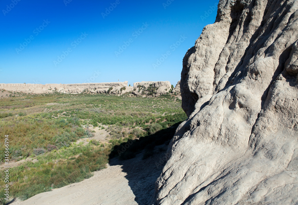 Wall of ancient fortress of Khorezm on the Kyzylkum Desert, Uzbekistan