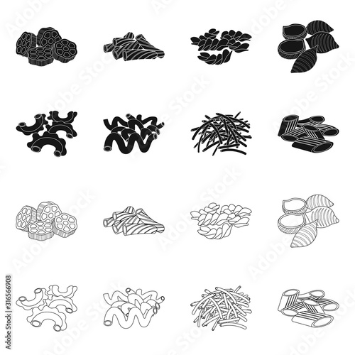 Vector illustration of pasta and carbohydrate sign. Set of pasta and macaroni stock vector illustration.