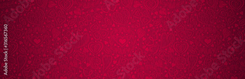 Red banner with valentines hearts. Valentines greeting banner. Horizontal hol...