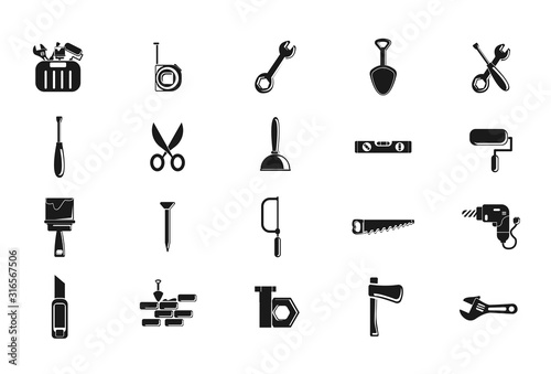 Working tools for repair vector icon set