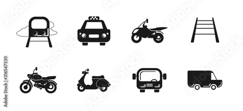 Fototapeta Naklejka Na Ścianę i Meble -  transportation icon set with car, bus, motorcycle, railway vector icons