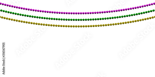 Vector realistic isolated beads for Mardi Gras flyer for template decoration and covering on the white background. Concept of Happy Mardi Gras.