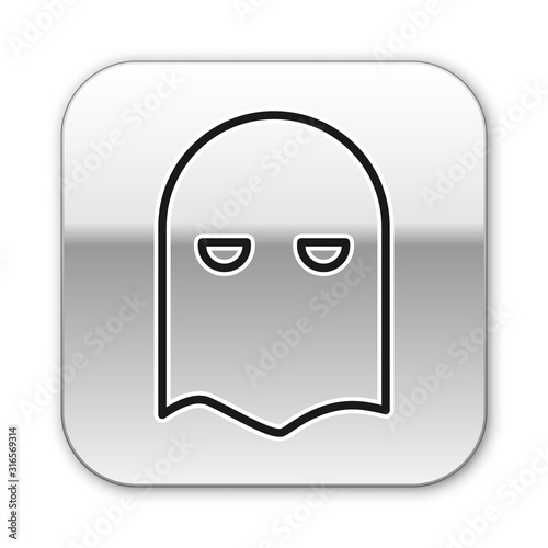 Black line Executioner mask icon isolated on white background. Hangman, torturer, executor, tormentor, butcher, headsman icon. Silver square button. Vector Illustration