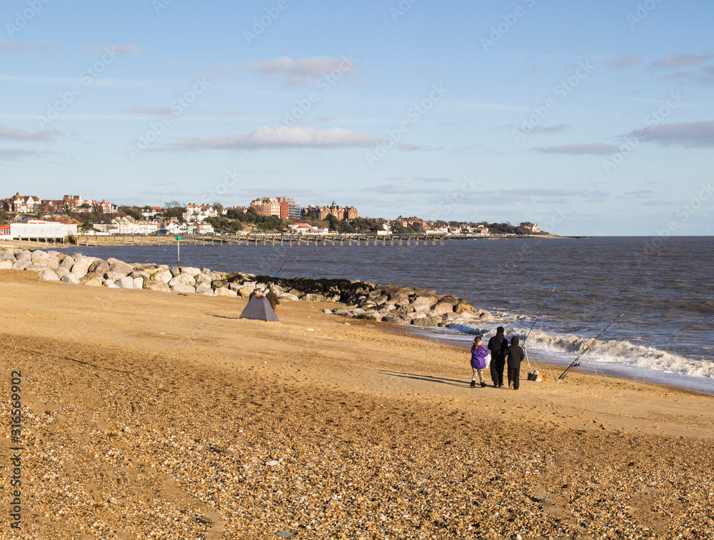Sunny winter afternoon looking east across felixstowe beach. Sunny winter afternoon looking east across felixstowe beach.