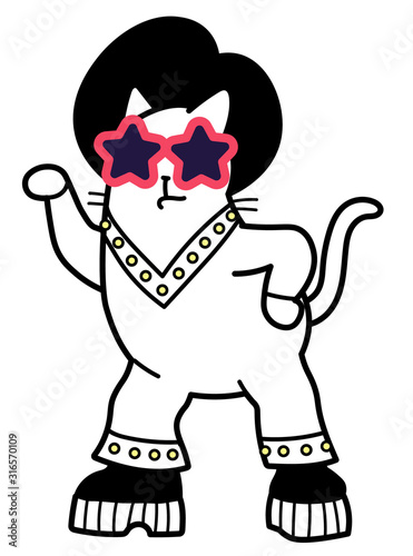 Cartoon Vector Han Drawn Illustration Drawing Of A Dancer Cat With A Hairdo Doing Disco Pose