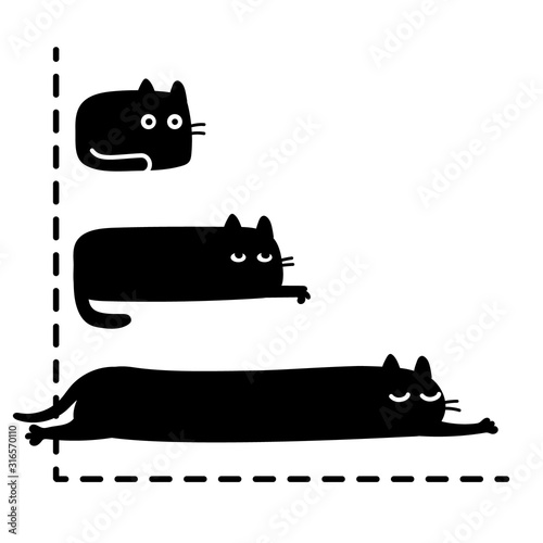 Cartoon Vector Illustration Drawing Of An Infographic Math Business Chart With Black Cats Stretching