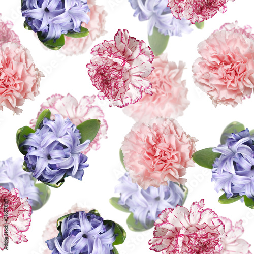 Beautiful flower background of carnation and hyacinth. Isolated © Ann-Mary