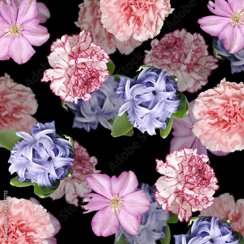 Beautiful floral background of carnation, clematis and hyacinth. Isolated © Ann-Mary