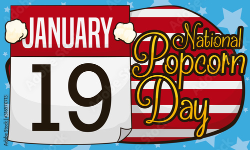 Calendar, Popped Corns and Patriotic Design for National Popcorn Day, Vector Illustration