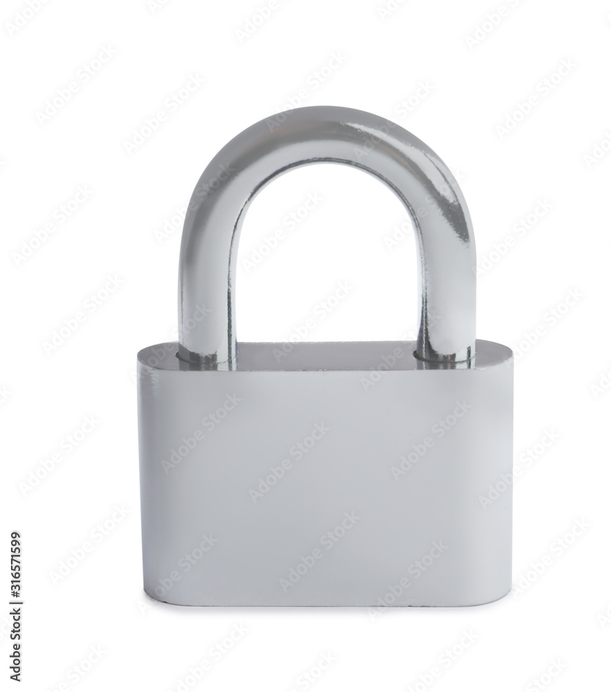 Steel padlock isolated on white. Safety concept Steel padlock isolated on white. Safety concept