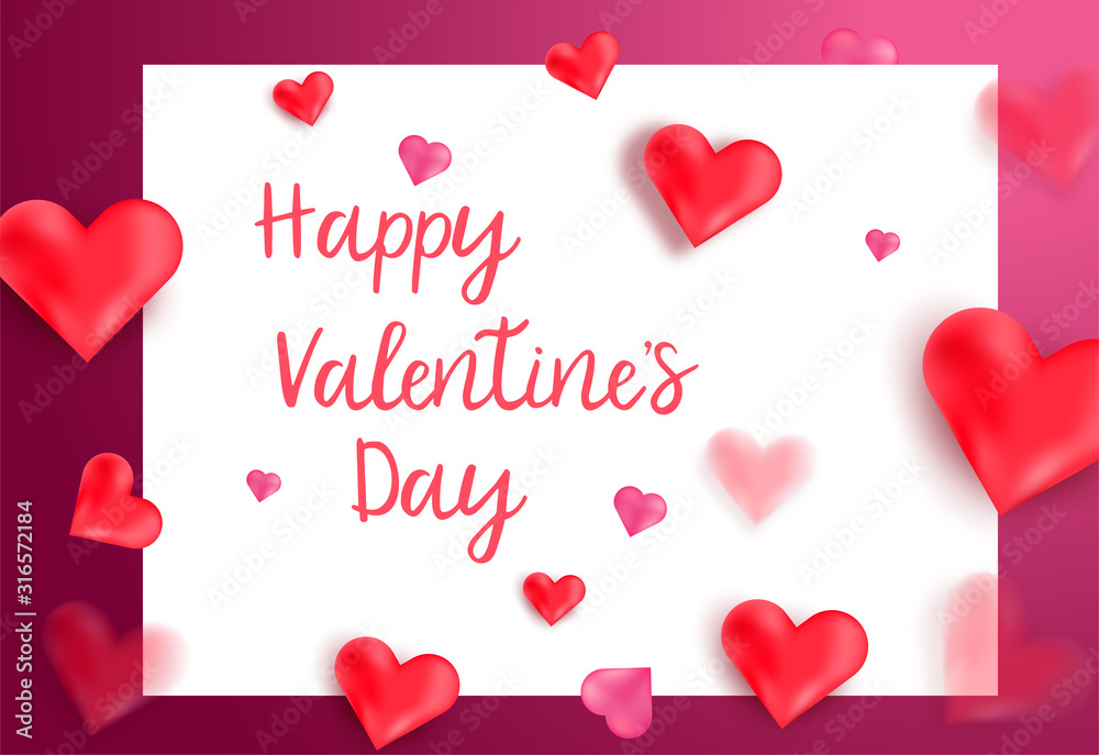Valentine's Day greeting card design sale banner,poster background with heart 3d shaped.