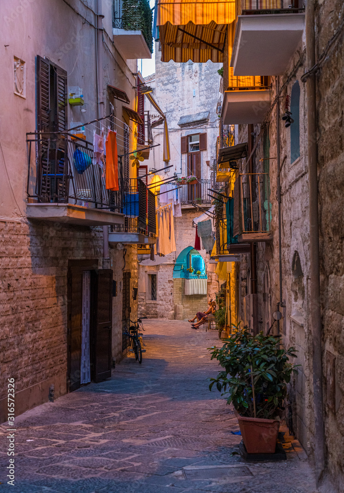 Scenic sight in old town Bari on a summer evening, Puglia (Apulia), southern Italy.
