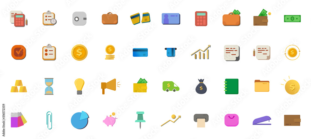 Business icon set. credit card, coin, money, atm, chart, light bulb, calculator vector icons. Business icon set. credit card, coin, money, atm, chart, light bulb, calculator vector icons.