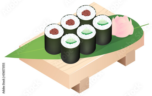 河童巻き　かんぴょう巻き　白背景