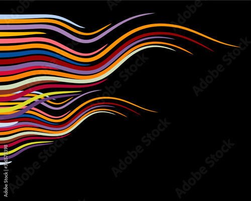The abstract vector background of sharp pointed lines with colourful colours that are fluttering on black background.