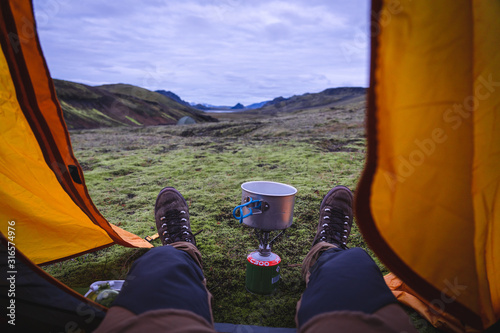 Cooking breakfest in the yellow tent August 2018