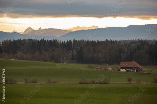 Sunset in the alps, Switzerland, Europe