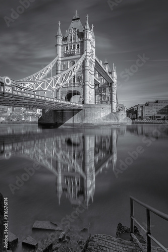 Tower bridge reflection in black and white