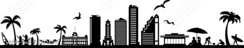 island, sun, beach, palm, outline, apartment, skyscraper, white, view, vector, urban, travel, modern, landscape, landmark, isolated, illustration, house, graphic, downtown, cityscape, city, building, 