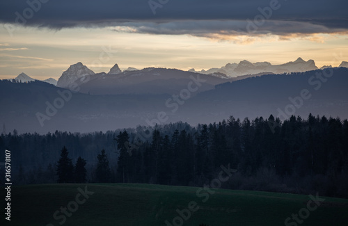 Sunset in the alps  Switzerland  Europe