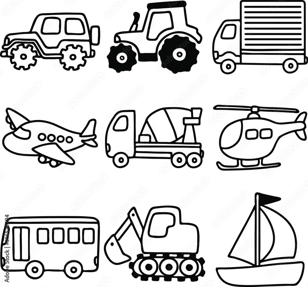 Set of monochromatic transportation icons