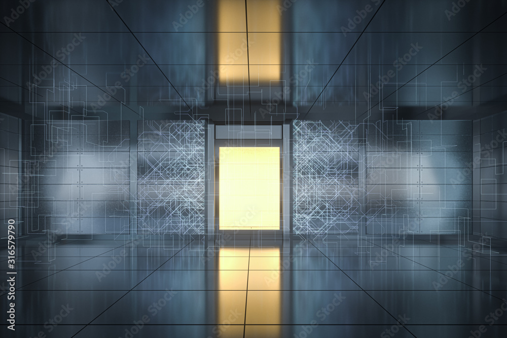 Safety gate and coded lock,abstract conception,3d rendering.