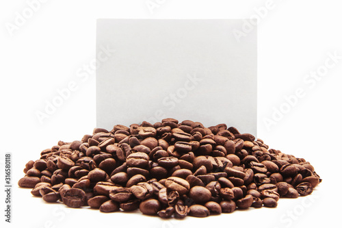 roasted coffee beans with empty white space