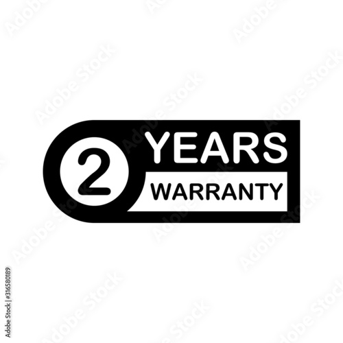Two years warranty sign on white background for banner, label, sticker. or other creative use