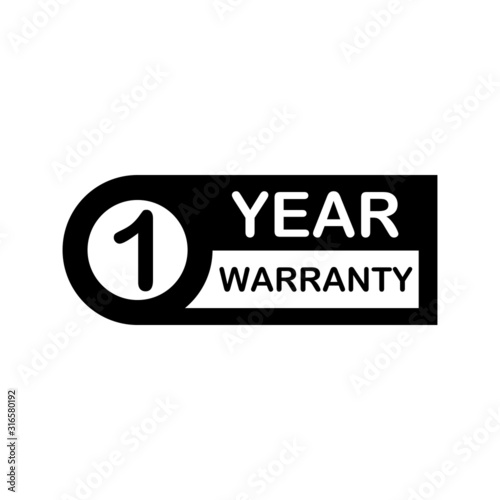 One year warranty sign on white background for banner, label, sticker. or other use