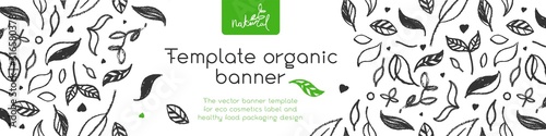 Banner organic ingredients, template design for healthy food concept, vegetarian food banner for eco store and market, eco-friendly background, green thinking concept, environmentally friendly banner.