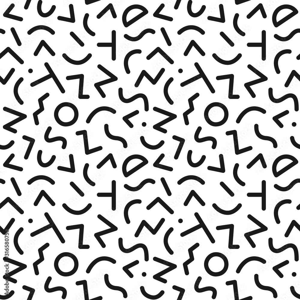 Black and white seamless geometric pattern. Hipster Memphis style. Black and white seamless geometric pattern. Hipster Memphis style.