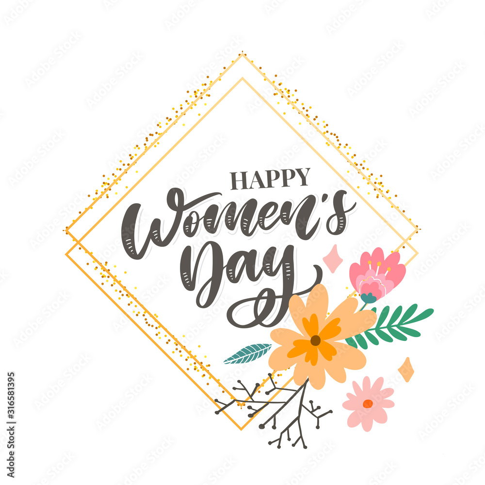 8 march. Happy Woman's Day Vector congratulation card with linear floral wreath 8 march. Happy Woman's Day Vector congratulation card with linear floral wreath