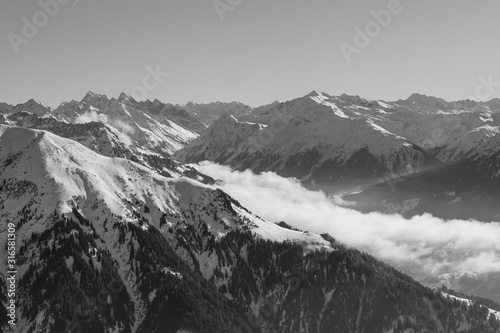 Mountain view from the top of Chruez mountain, Luzein, Switzerland, Europe