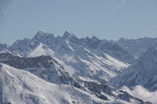 Mountain view from the top of Chruez mountain, Luzein, Switzerland, Europe photo