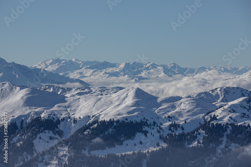 Mountain view from the top of Chruez mountain, Luzein, Switzerland, Europe