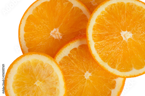background of sliced of oranges on white