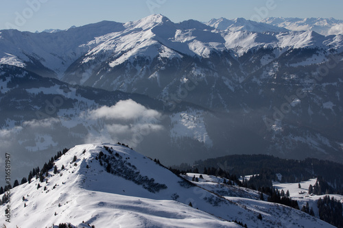 Mountain view from the top of Chruez mountain, Luzein, Switzerland, Europe photo
